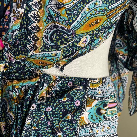 AELSON Women's Boho V Neck Paisley Print Flare Sleeves Romper Concert Sz XL - Picture 7 of 10